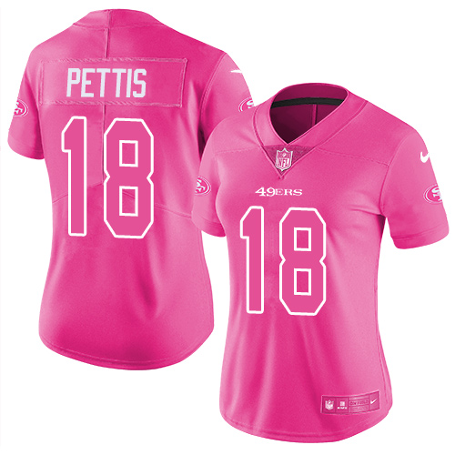 Nike 49ers #18 Dante Pettis Pink Women's Stitched NFL Limited Rush Fashion Jersey